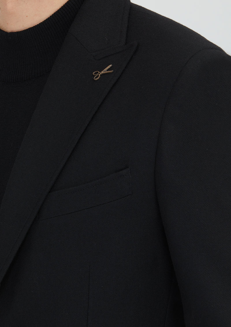 Siyah Shirt Shoulder Slim Fit Yün Karışımlı Ceket