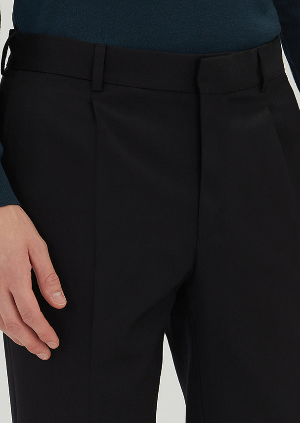 Siyah Dokuma Regular Fit Casual %100 Yün Pantolon