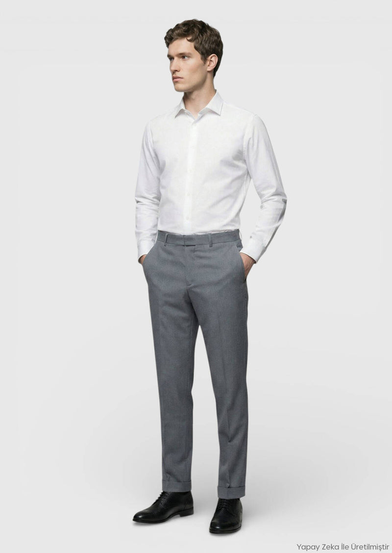 Siyah Dokuma Regular Fit Casual %100 Yün Pantolon
