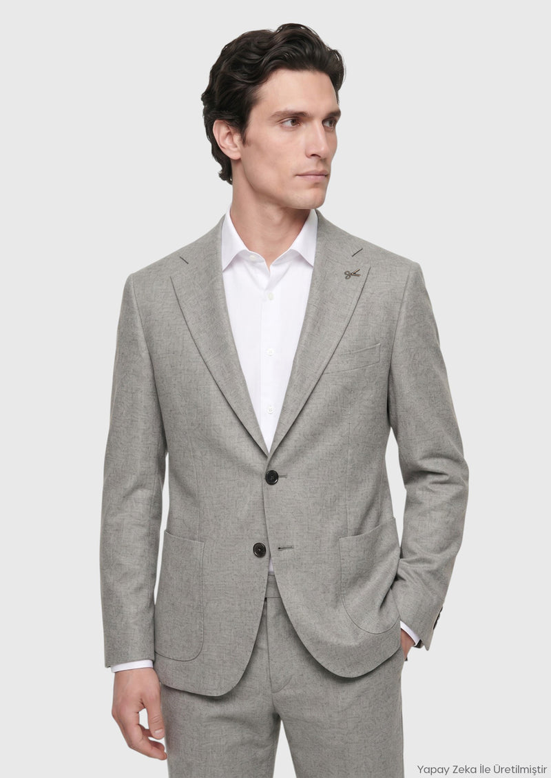 Açık Kahve Desenli Zeroweight Slim Fit %100 Yün Takım Elbise