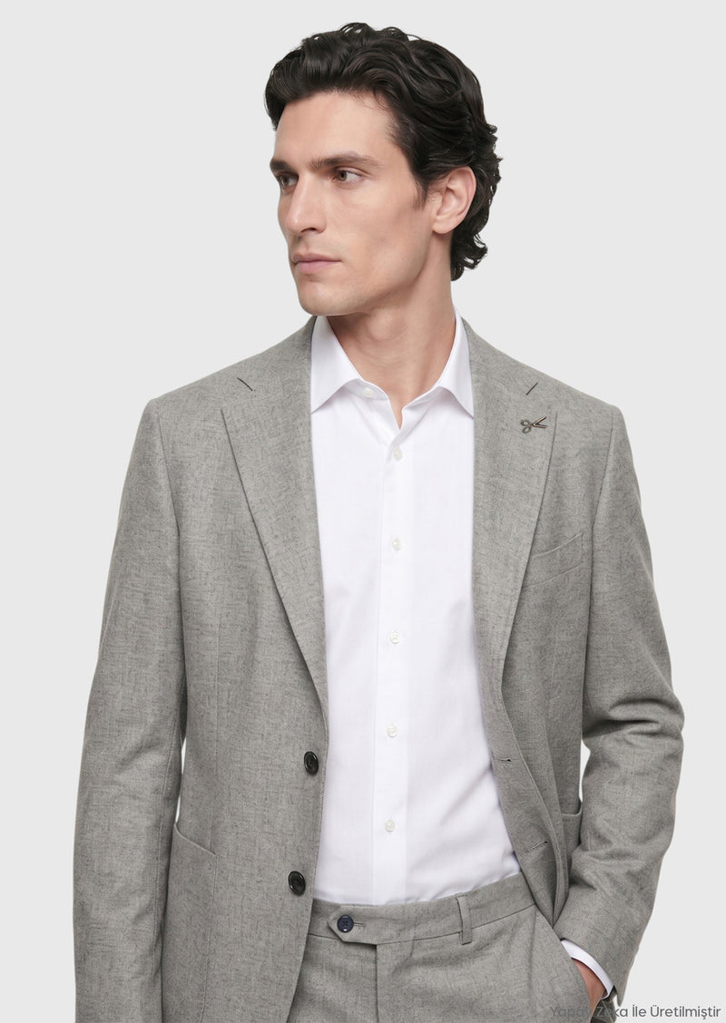 Açık Kahve Desenli Zeroweight Slim Fit %100 Yün Takım Elbise