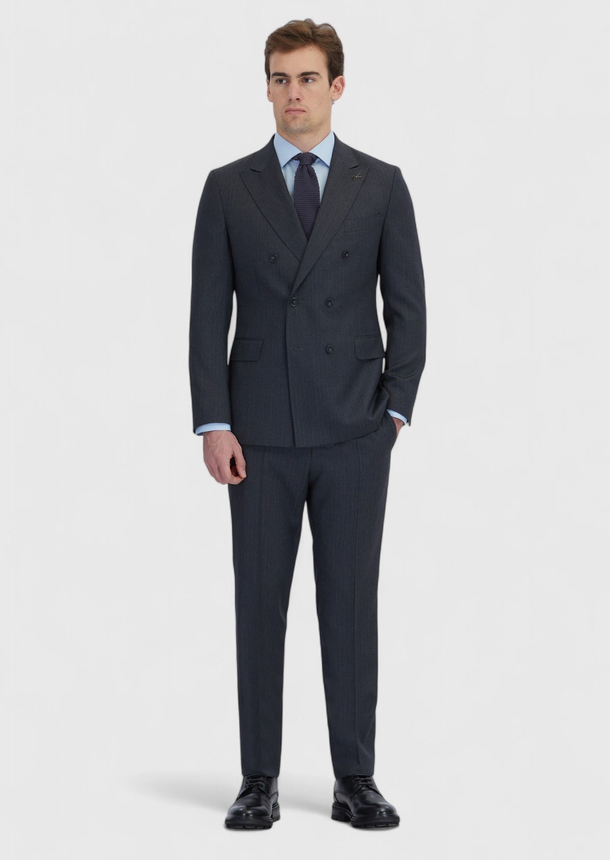 Antrasit Çizgili Zeroweight Slim Fit %100 Yün Takım Elbise