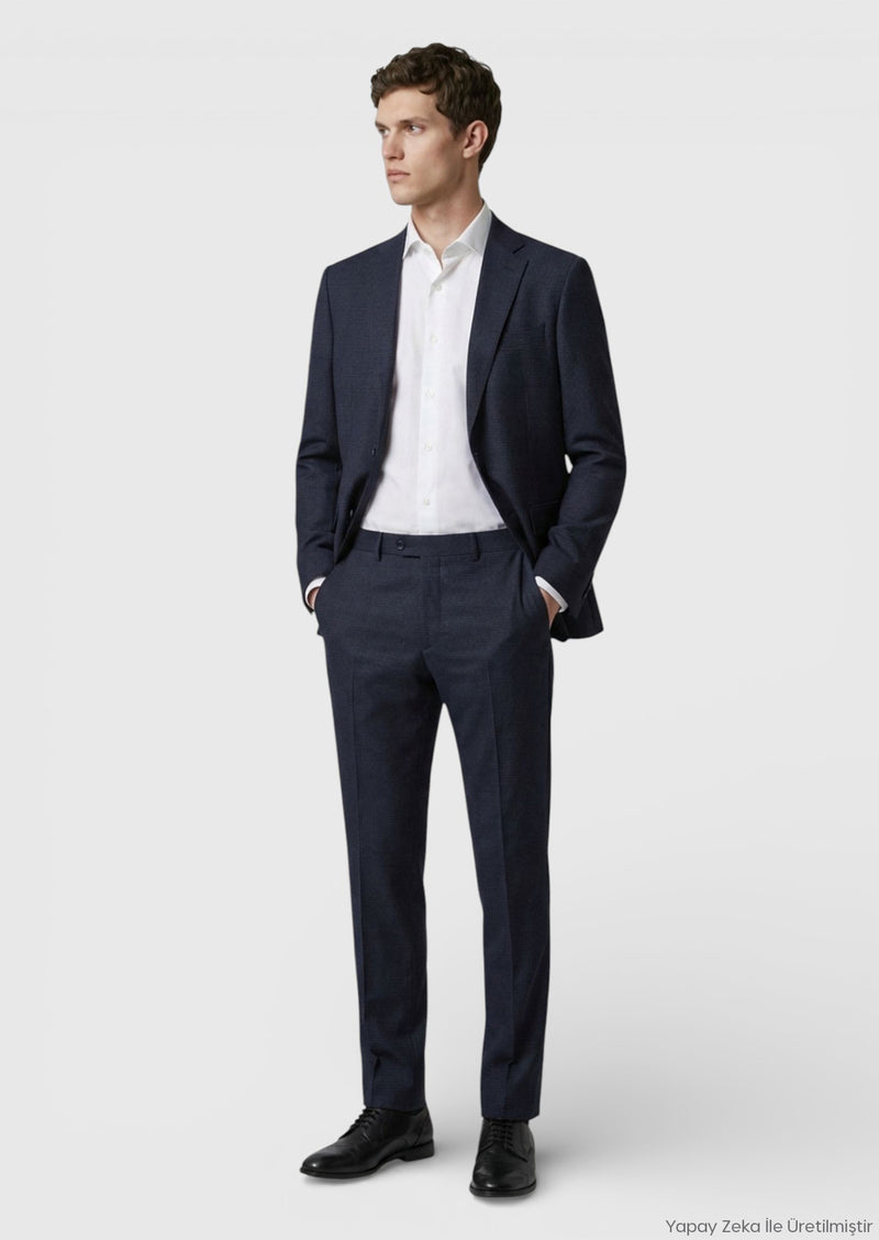 Antrasit Kareli Zeroweight Slim Fit %100 Yün Takım Elbise