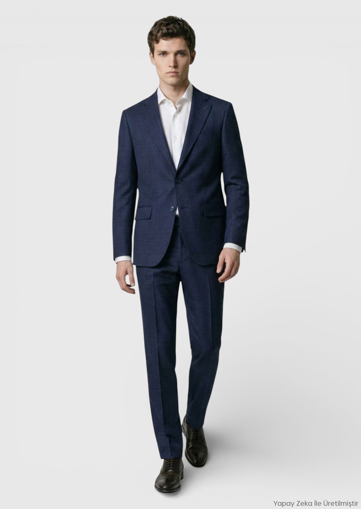 Lacivert Kareli Zeroweight Slim Fit %100 Yün Takım Elbise