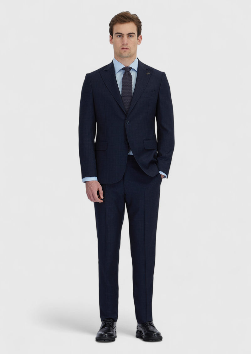 Lacivert Desenli Zeroweight Slim Fit %100 Yün Takım Elbise