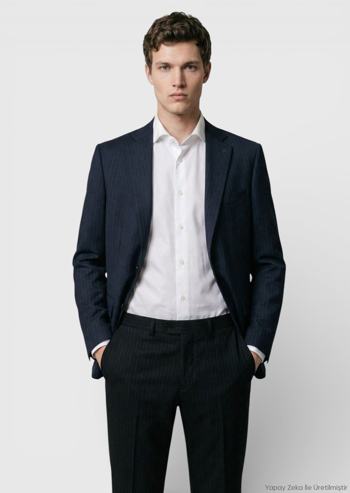 Antrasit Çizgili Modern Fit %100 Yün Takım Elbise