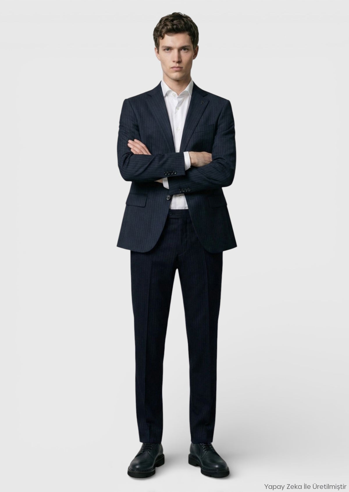 Antrasit Çizgili Modern Fit %100 Yün Takım Elbise