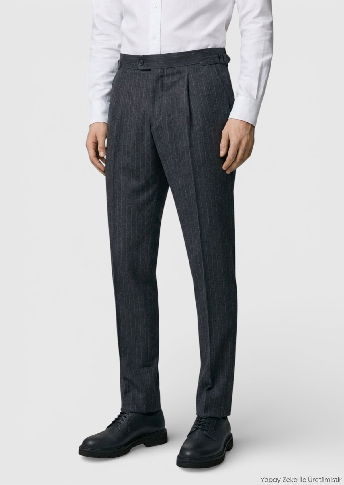 Antrasit Çizgili Dokuma Slim Fit Casual Yün Karışımlı Pantolon