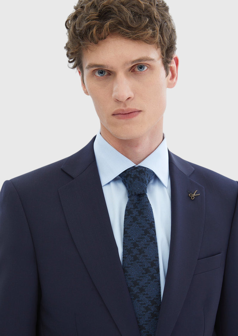 Lacivert Düz Thin&taller Slim Fit %100 Yün Takım Elbise