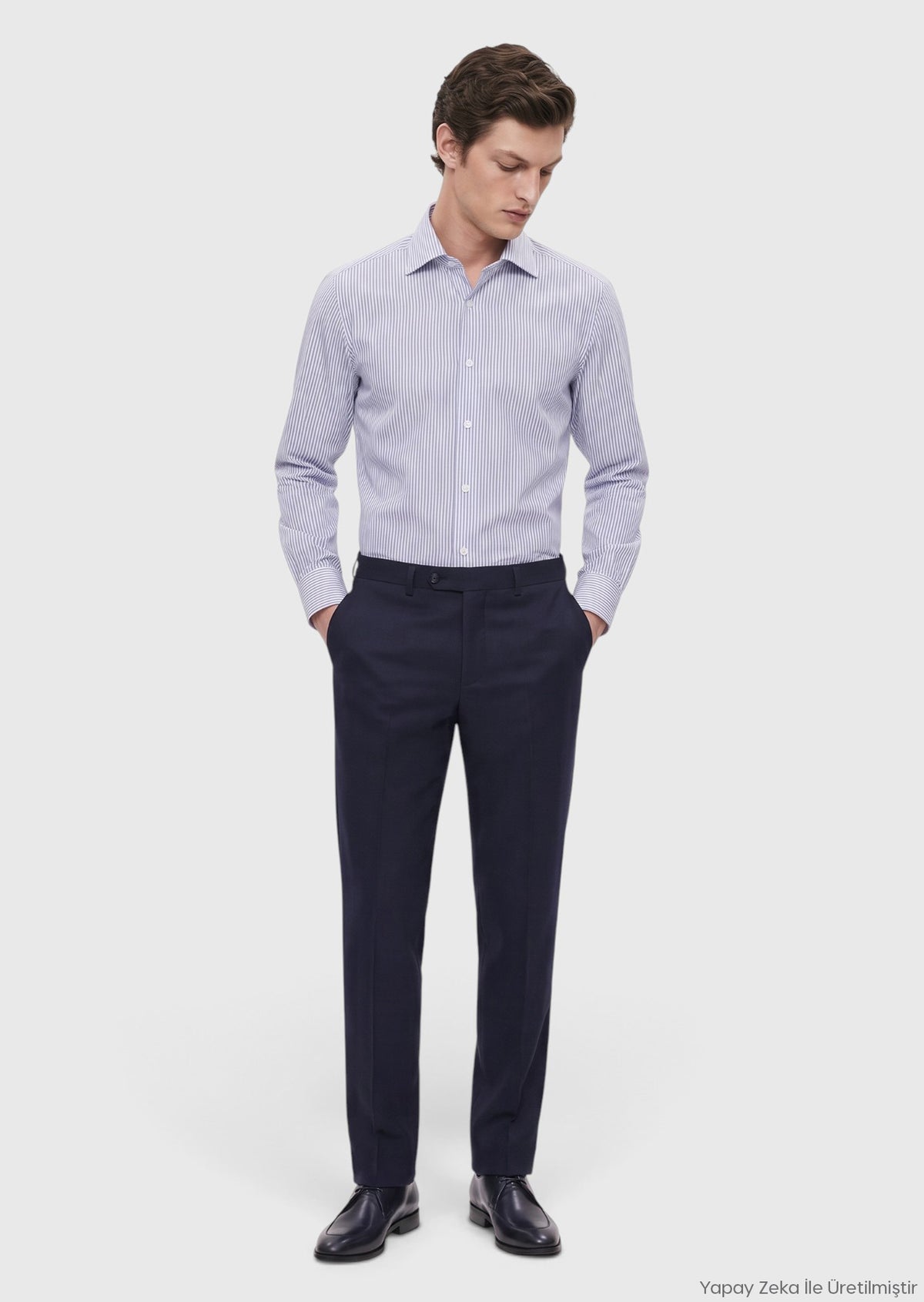 Lacivert Düz Regular Fit Klasik %100 Yün Pantolon