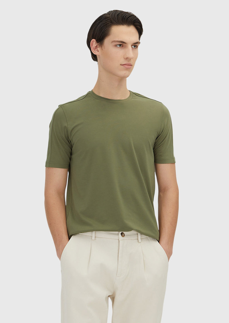 Haki Düz Bisiklet Yaka T-Shirt