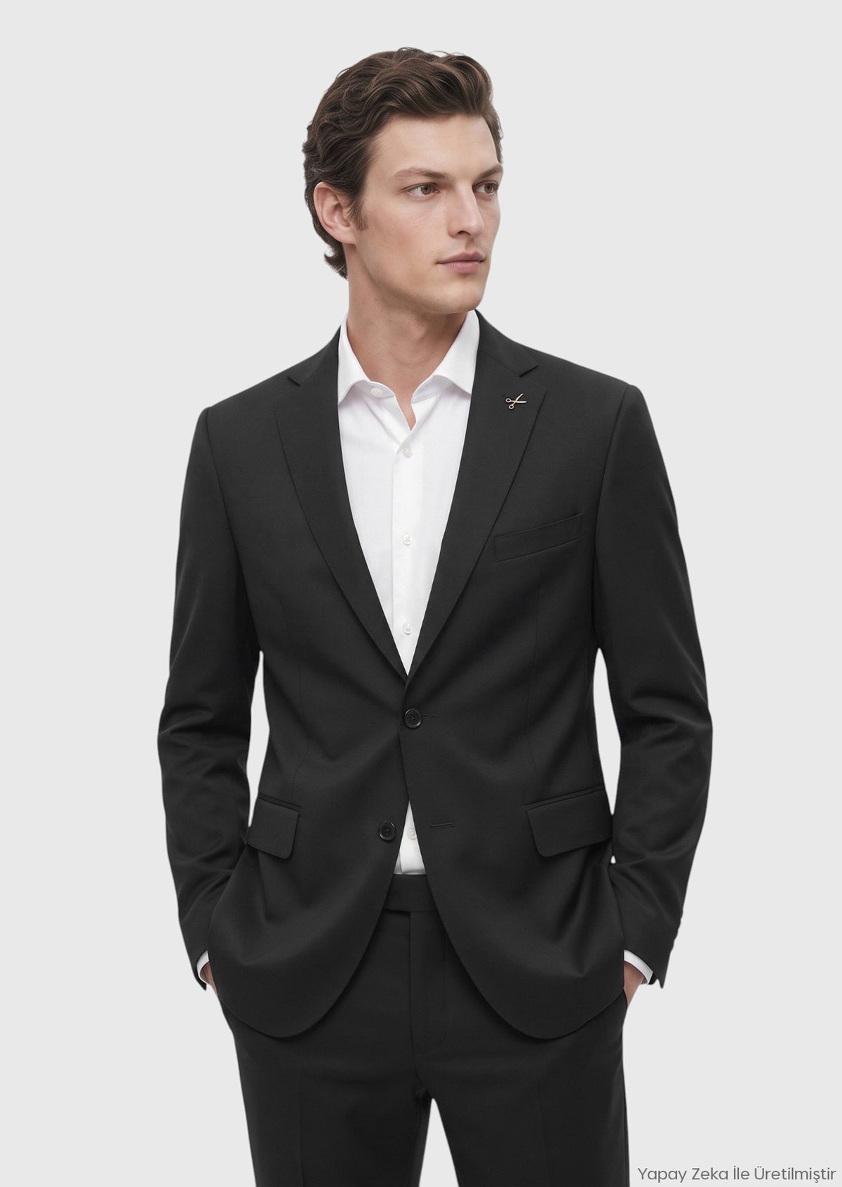 Siyah Düz Regular Fit %100 Yün Takım Elbise