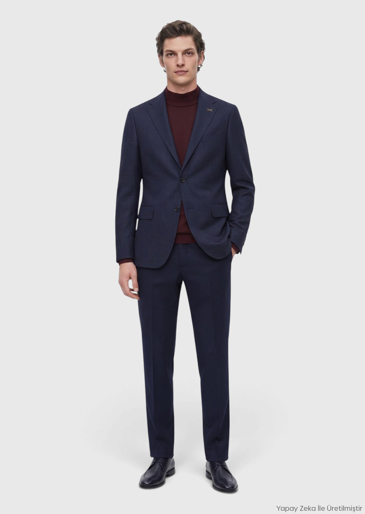 Lacivert Desenli Regular Fit %100 Yün Ceket