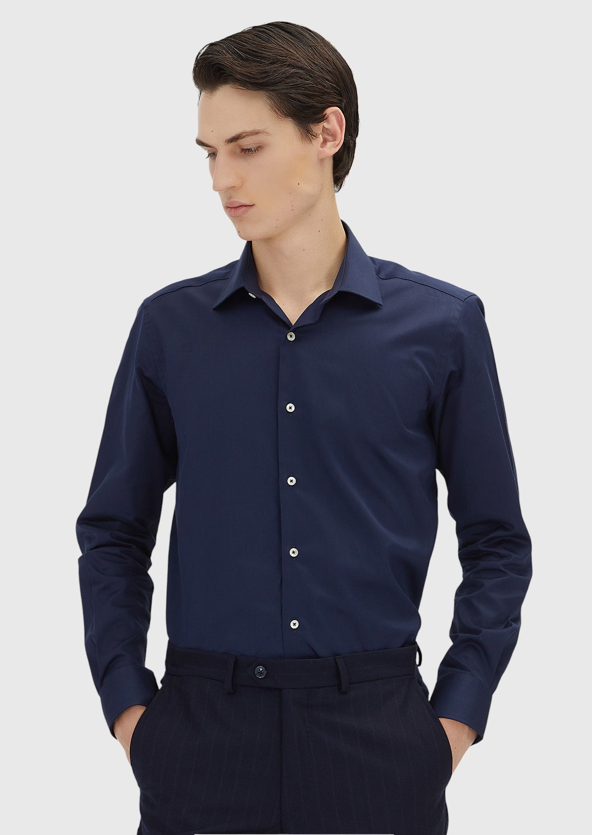 Lacivert Regular Fit Uzun Dokuma Klasik %100 Pamuk Gömlek