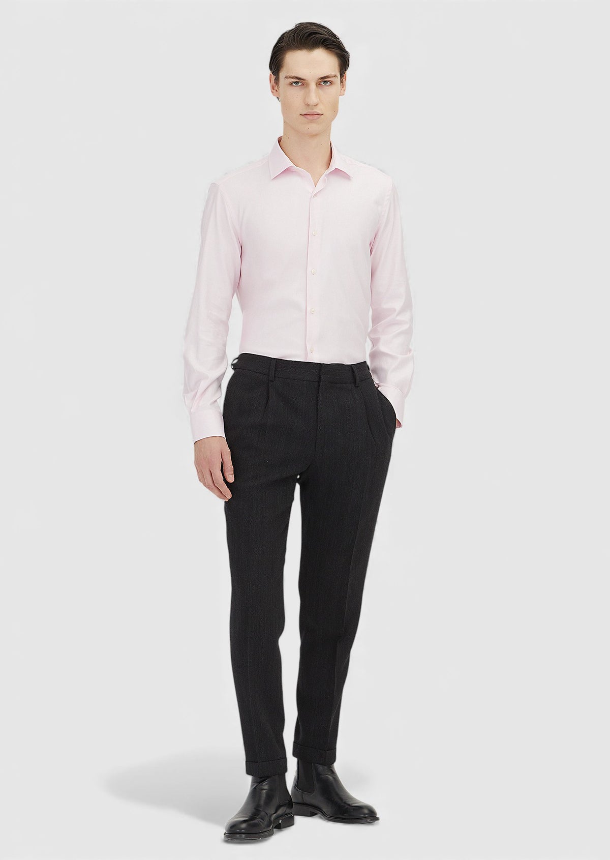 Açık Pembe Regular Fit Uzun Dokuma Klasik %100 Pamuk Gömlek