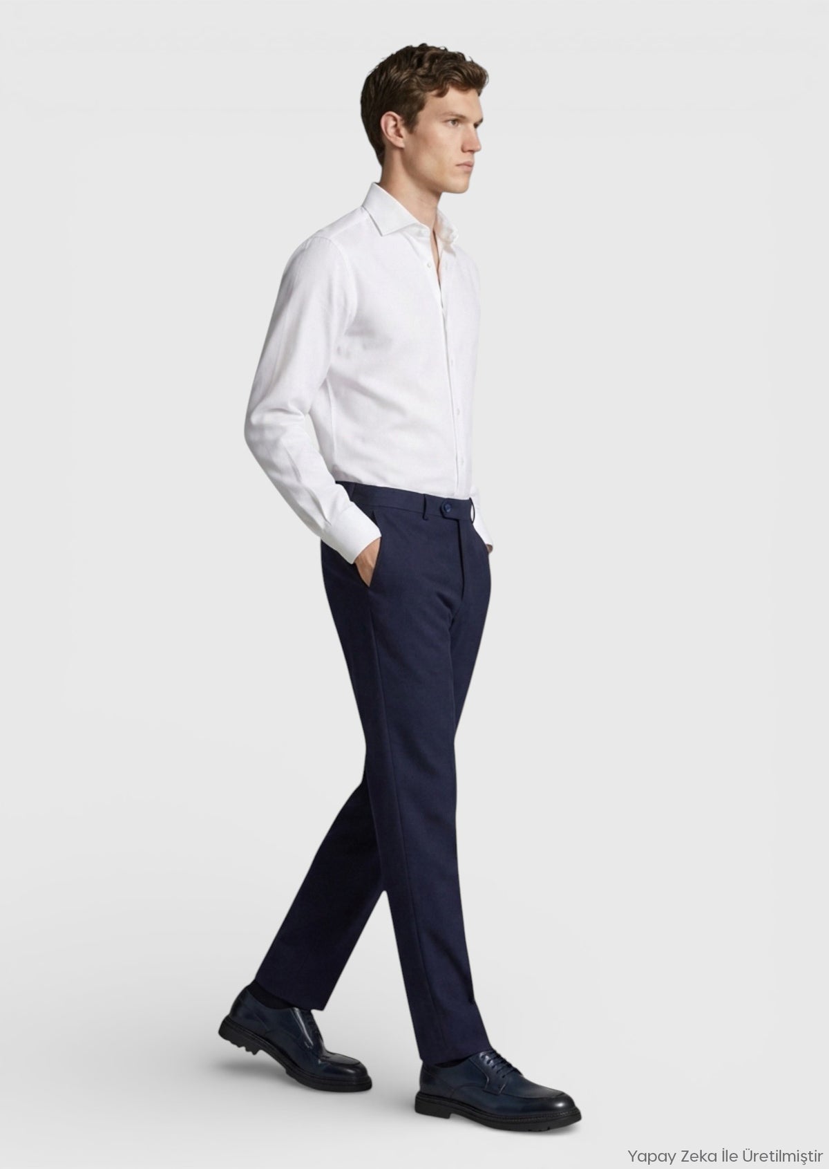Lacivert Dokuma Modern Fit Klasik %100 Yün Pantolon