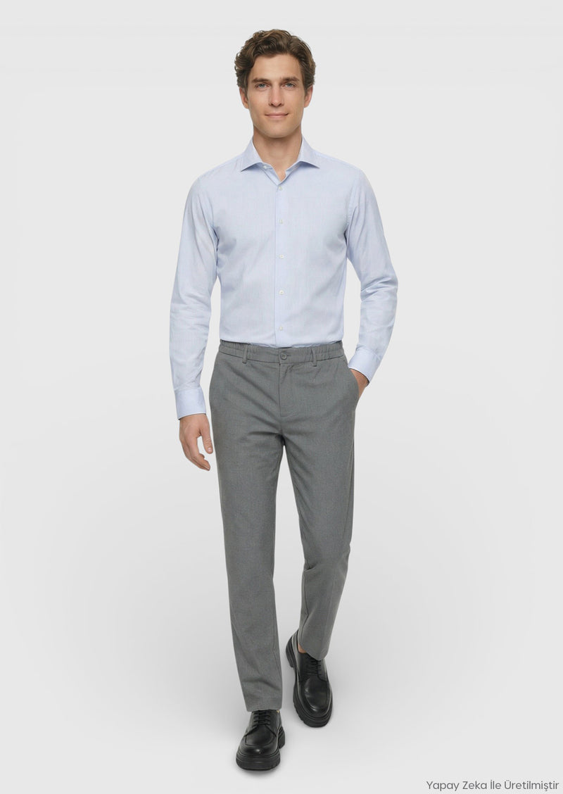 Gri Düz Dokuma Jogging Fit Casual Pantolon