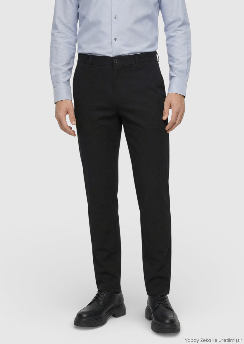 Siyah Düz Dokuma Jogging Fit Casual Pantolon