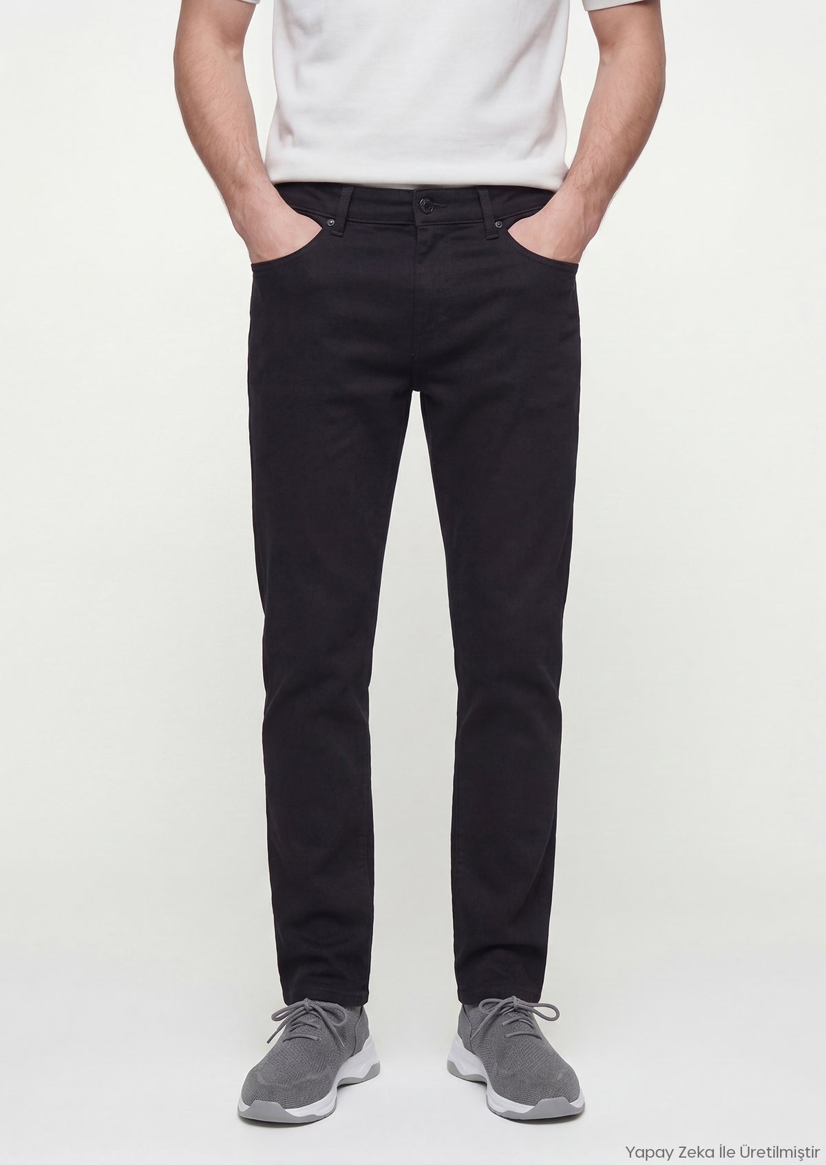 Siyah Düz Dokuma Slim Fit Casual Pamuk Karışımlı Pantolon