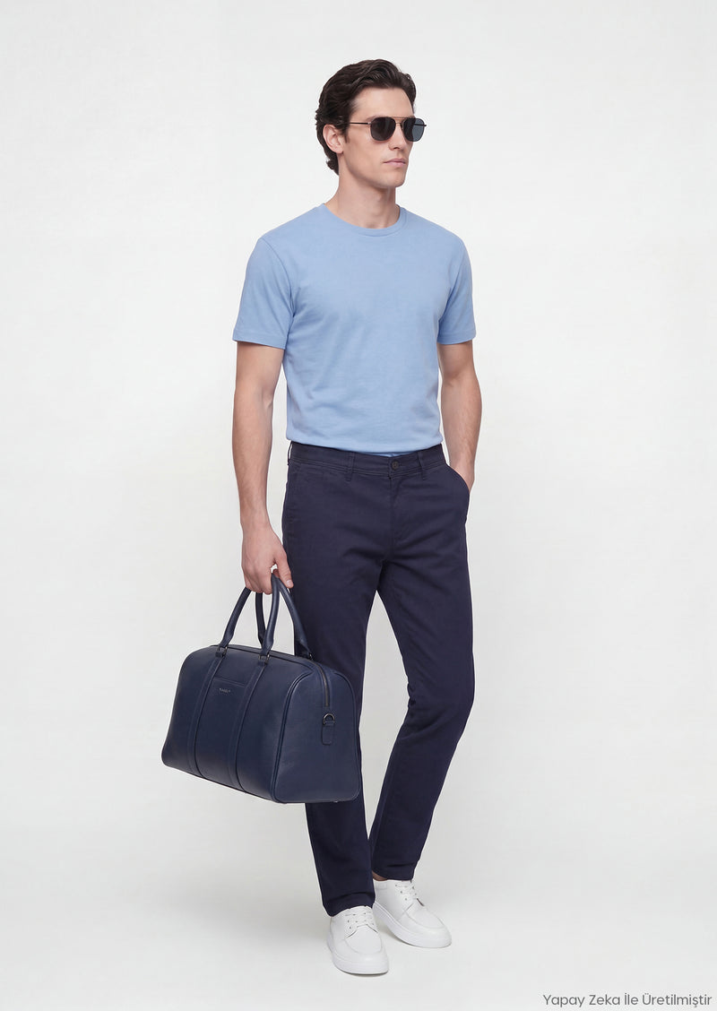 Lacivert Düz Dokuma Slim Fit Casual Pamuk Karışımlı Pantolon