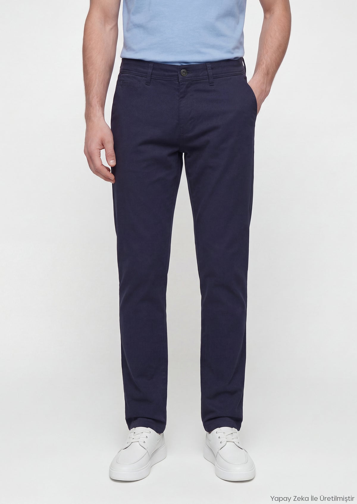 Lacivert Düz Dokuma Slim Fit Casual Pamuk Karışımlı Pantolon