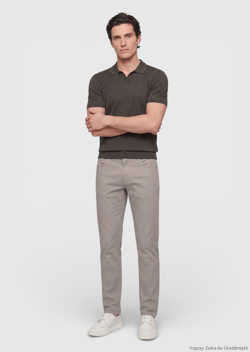 Vizon Düz Dokuma Slim Fit Casual Pamuk Karışımlı Pantolon