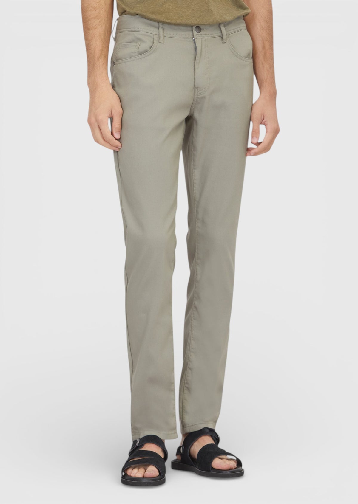 Gri Düz Dokuma Slim Fit Casual Pamuk Karışımlı Pantolon