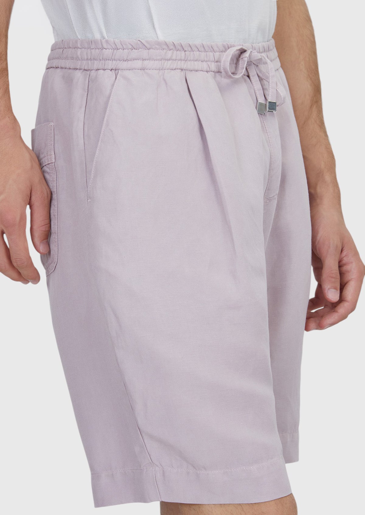 Pembe Düz Dokuma Jogging Fit Casual Keten Karışımlı Bermuda