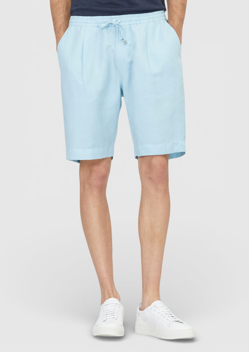 Turkuaz Düz Dokuma Jogging Fit Casual Keten Karışımlı Bermuda