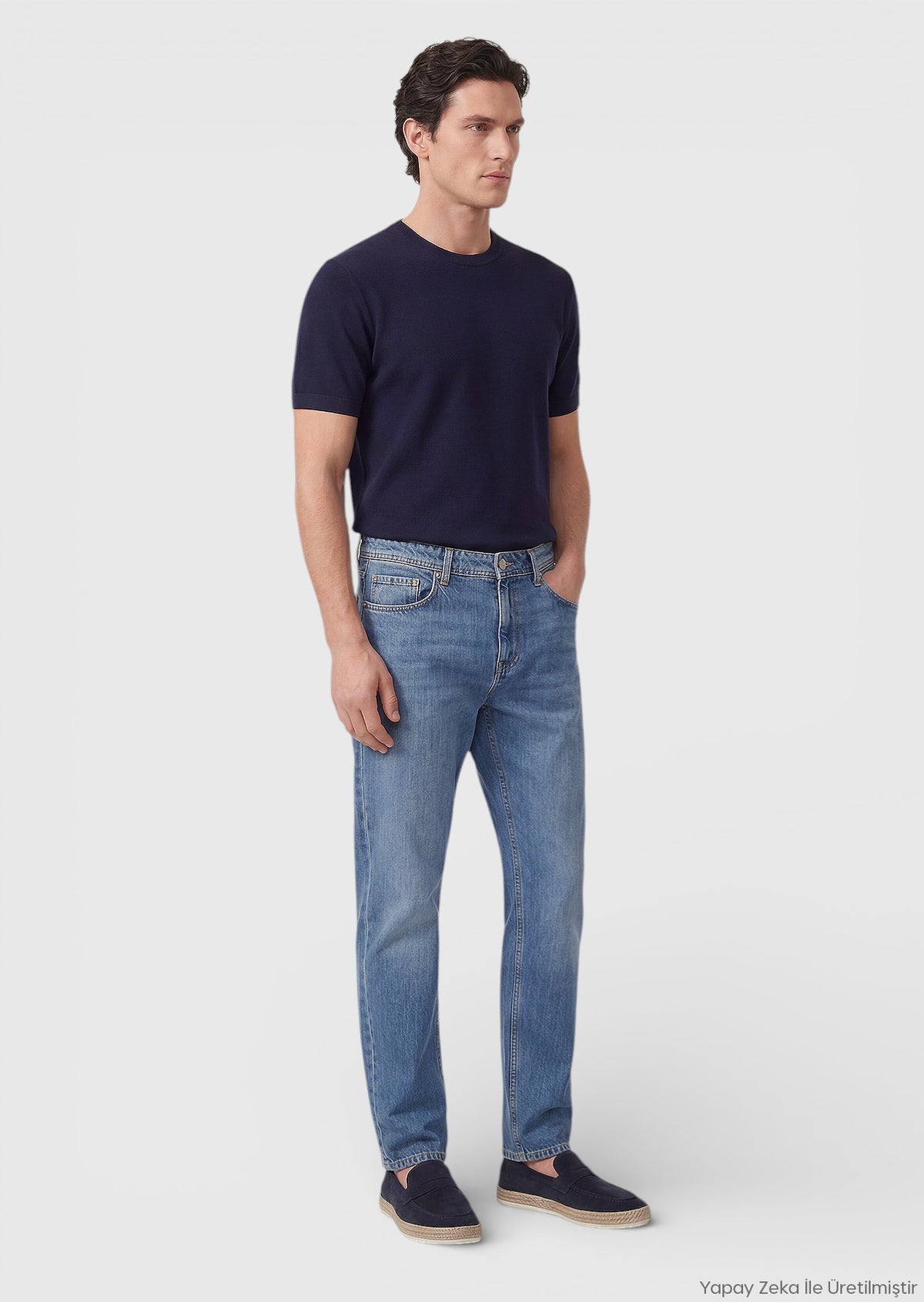 Koyu İndigo Regular Fit Denim Pamuk Karışımlı Pantolon