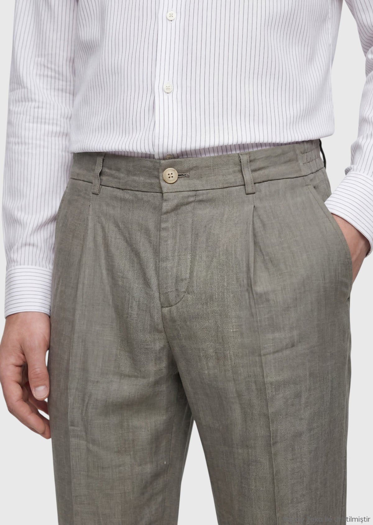 Haki Düz Dokuma Jogging Fit Casual %100 Keten Pantolon