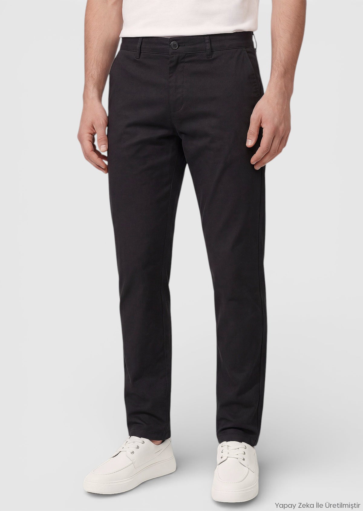 Siyah Düz Dokuma Regular Fit Casual Pamuk Karışımlı Pantolon