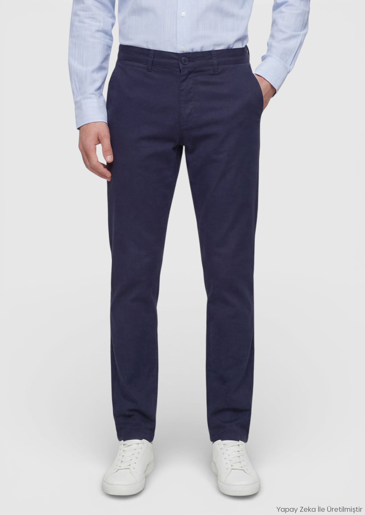 Lacivert Düz Dokuma Regular Fit Casual Pamuk Karışımlı Pantolon