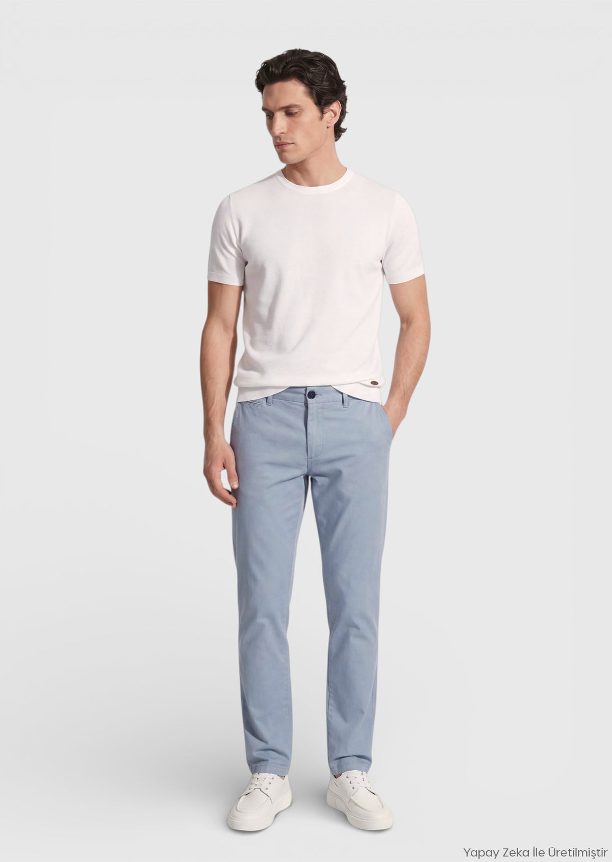 Mavi Düz Dokuma Regular Fit Casual Pamuk Karışımlı Pantolon