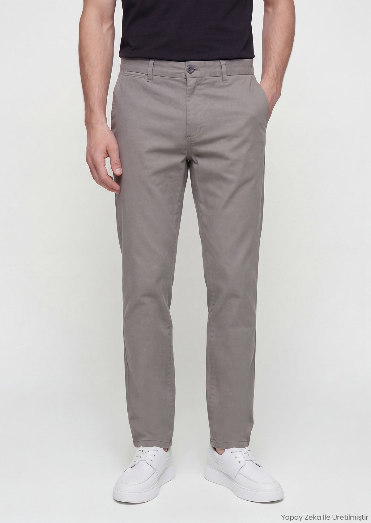 Antrasit Düz Dokuma Regular Fit Casual Pamuk Karışımlı Pantolon