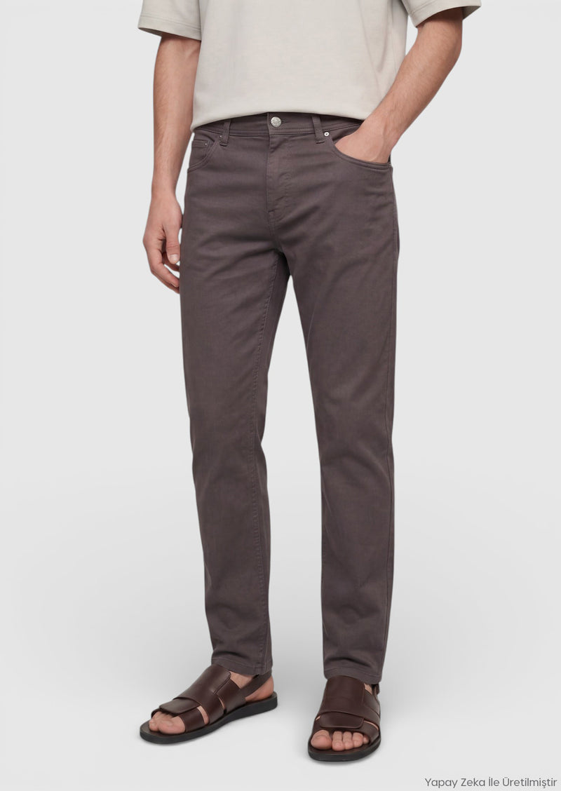 Mürdüm Düz Dokuma Regular Fit Casual %100 Pamuk Pantolon