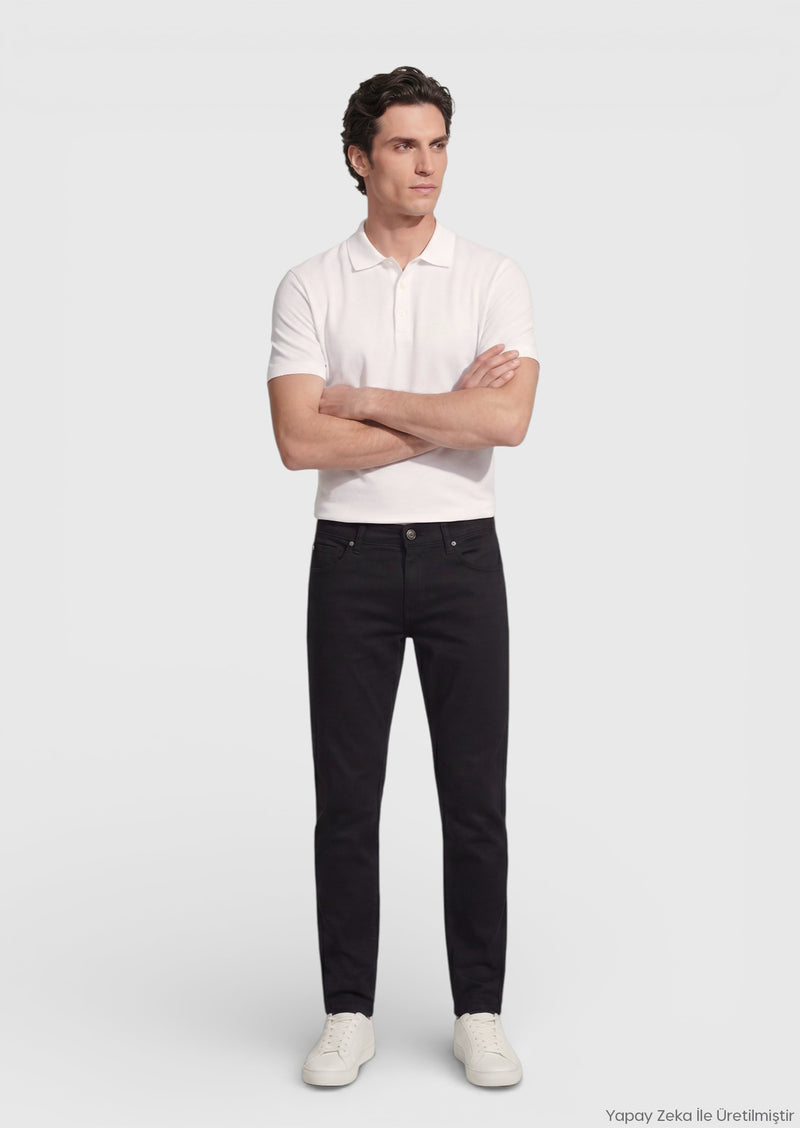 Siyah Düz Dokuma Regular Fit Casual %100 Pamuk Pantolon