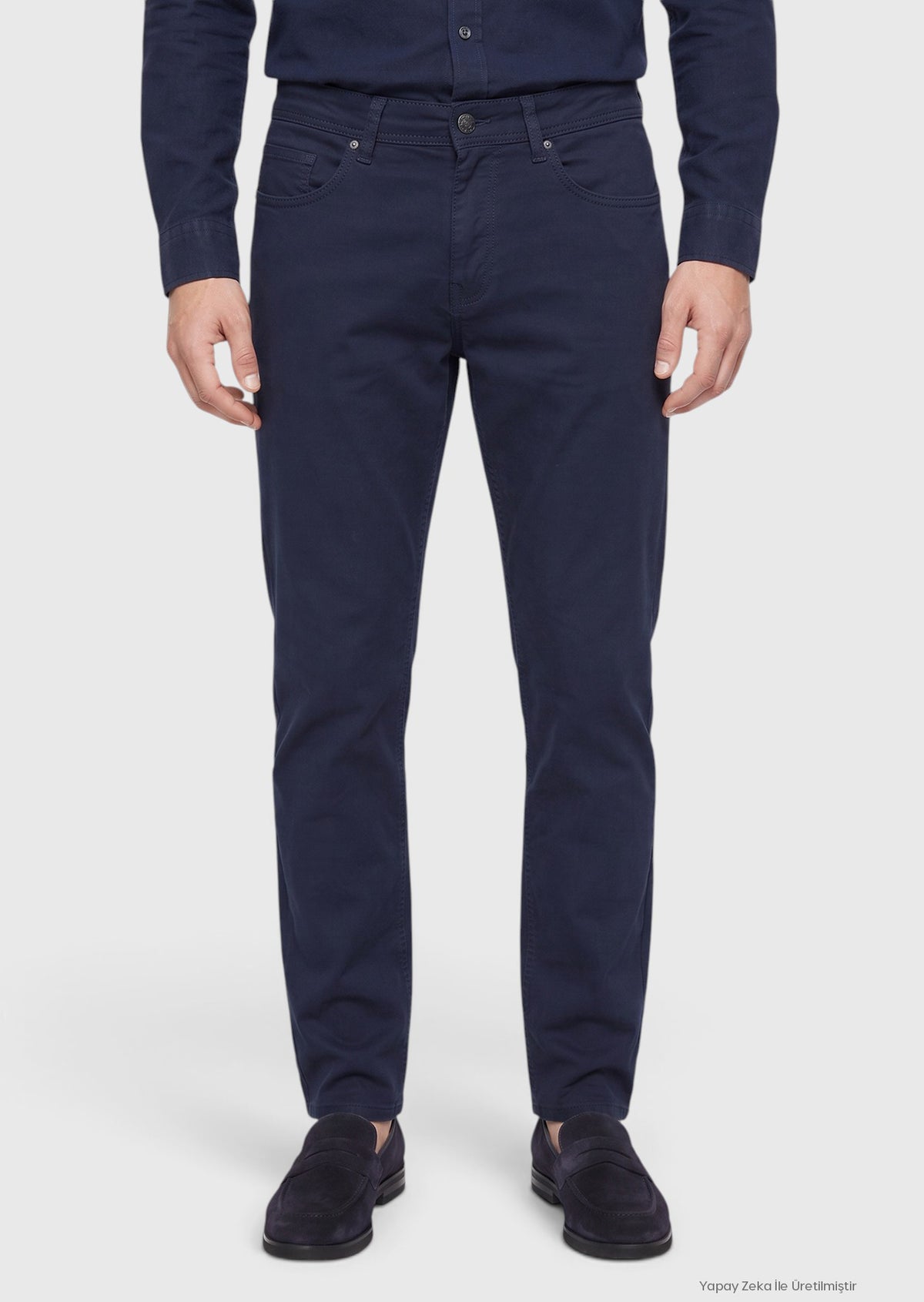 Lacivert Düz Dokuma Slim Fit Casual Pamuk Karışımlı Pantolon