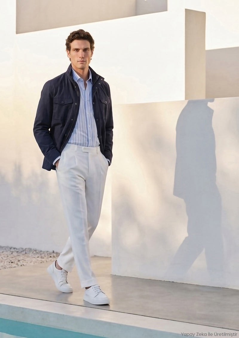Lacivert Regular Fit Gizli Kapüşon Casual Teknik Mont