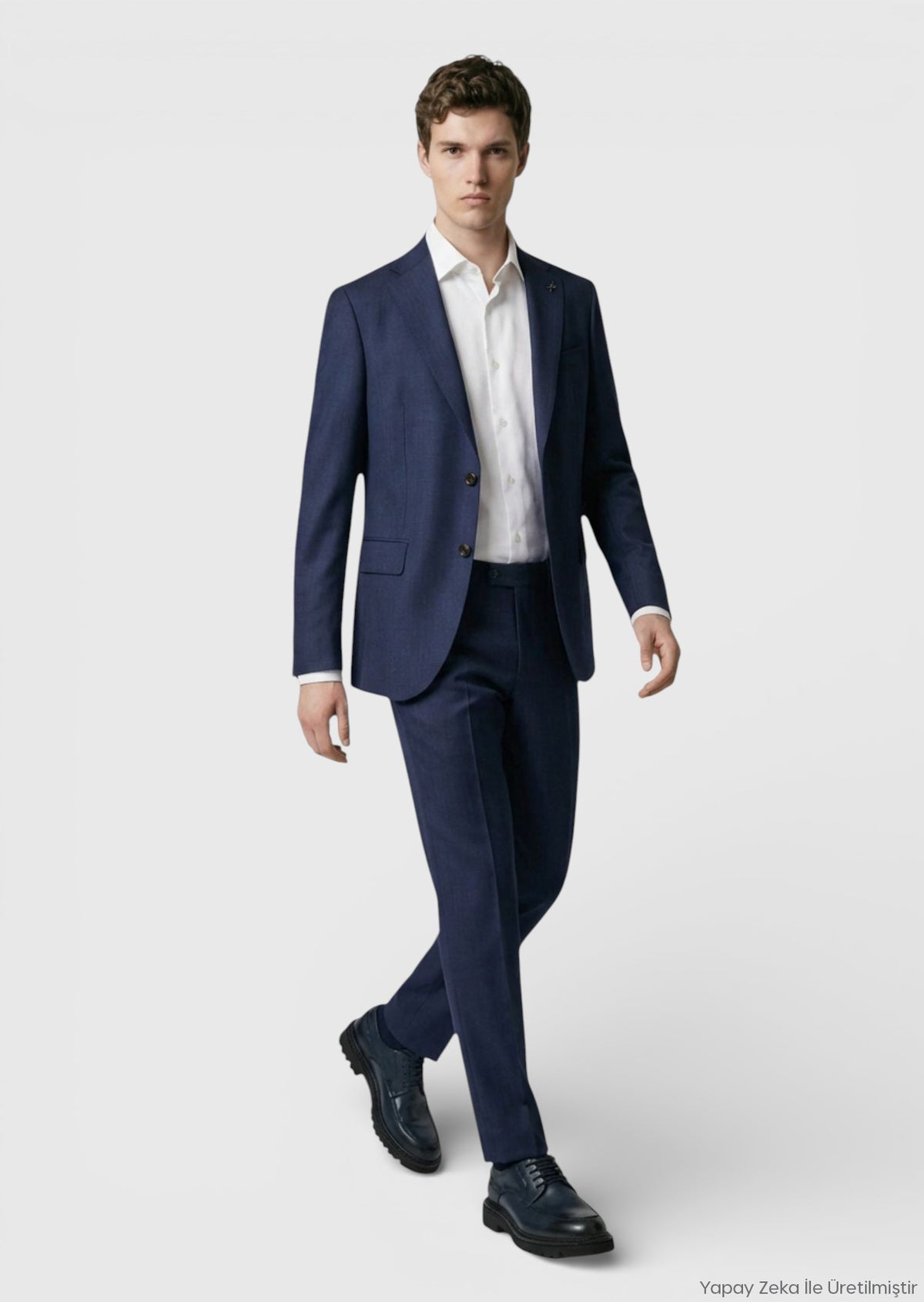 Lacivert Desenli Regular Fit %100 Yün Takım Elbise