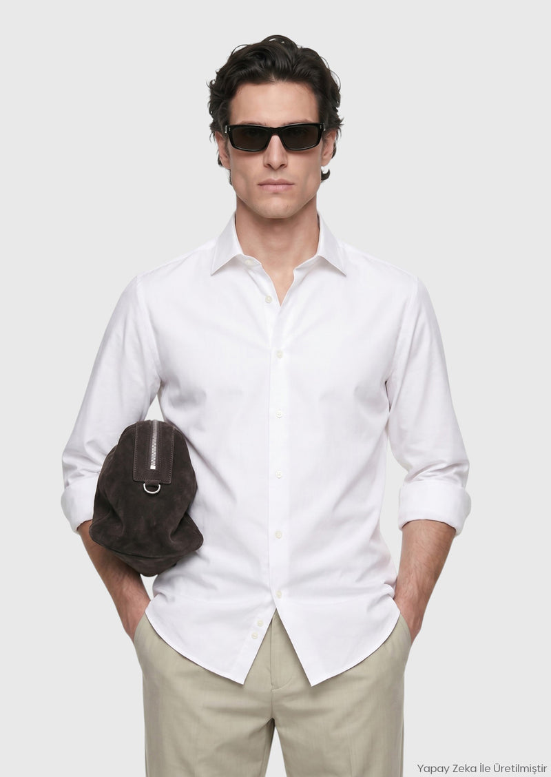 Taş Düz Casual Fit Uzun Dokuma Casual %100 Pamuk Gömlek