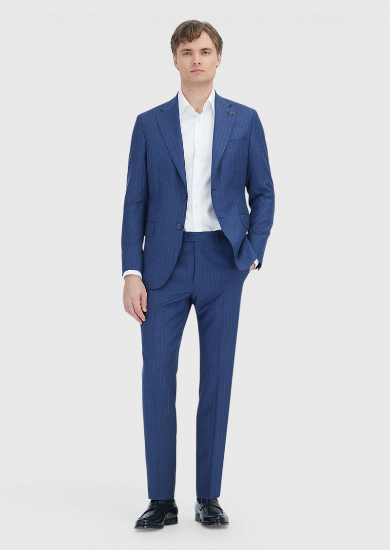 Lacivert Çizgili Zeroweight Slim Fit %100 Yün Takım Elbise