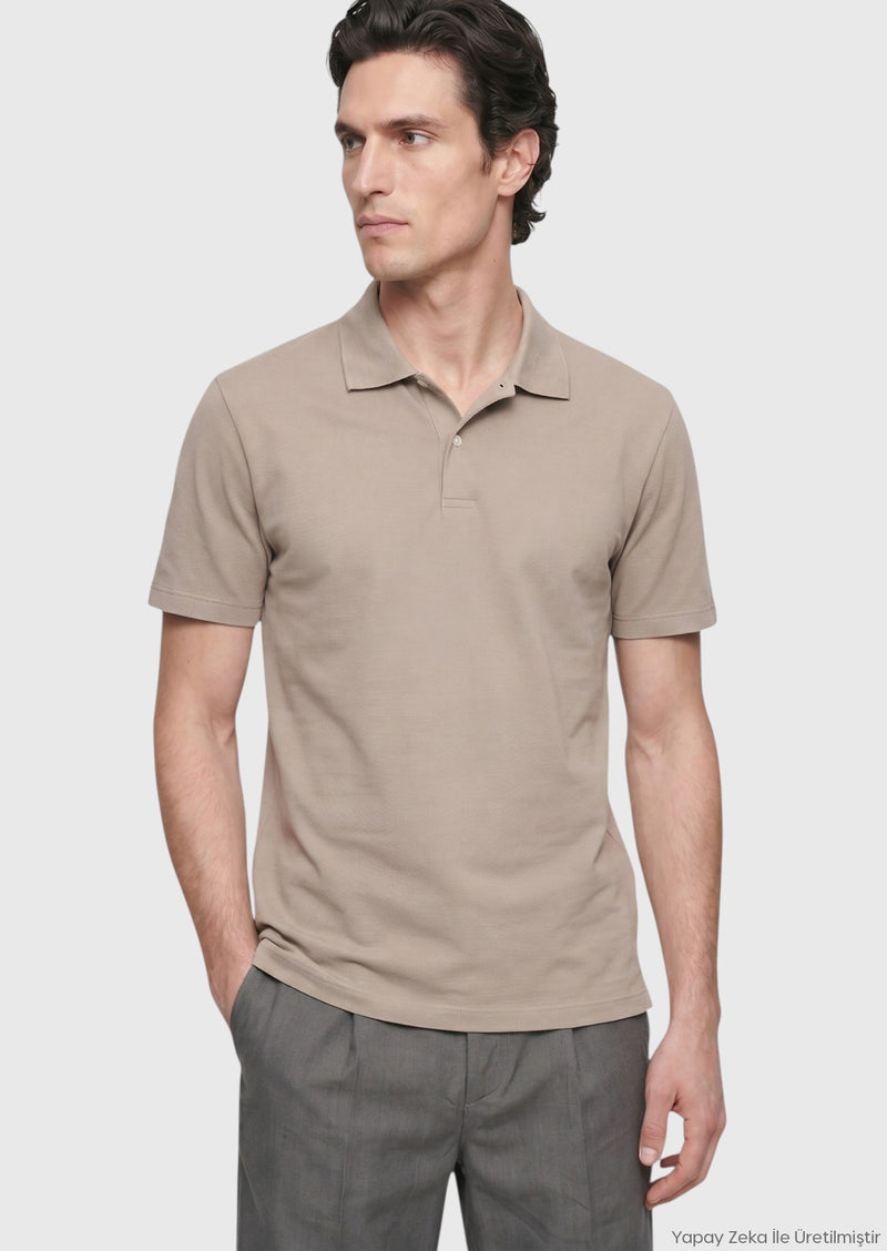 Bej Düz %100 Pamuk T-Shirt