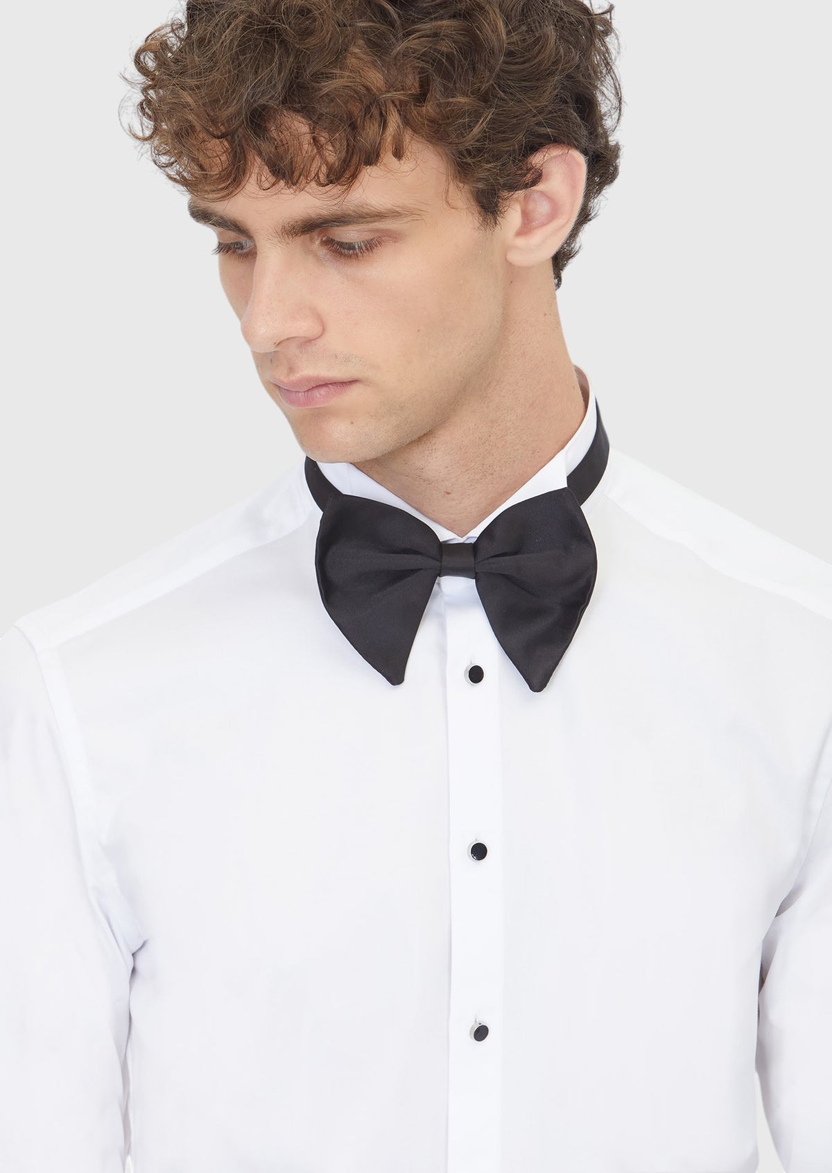 Beyaz Düz Slim Fit Duble Manşet Smokin Gömlek