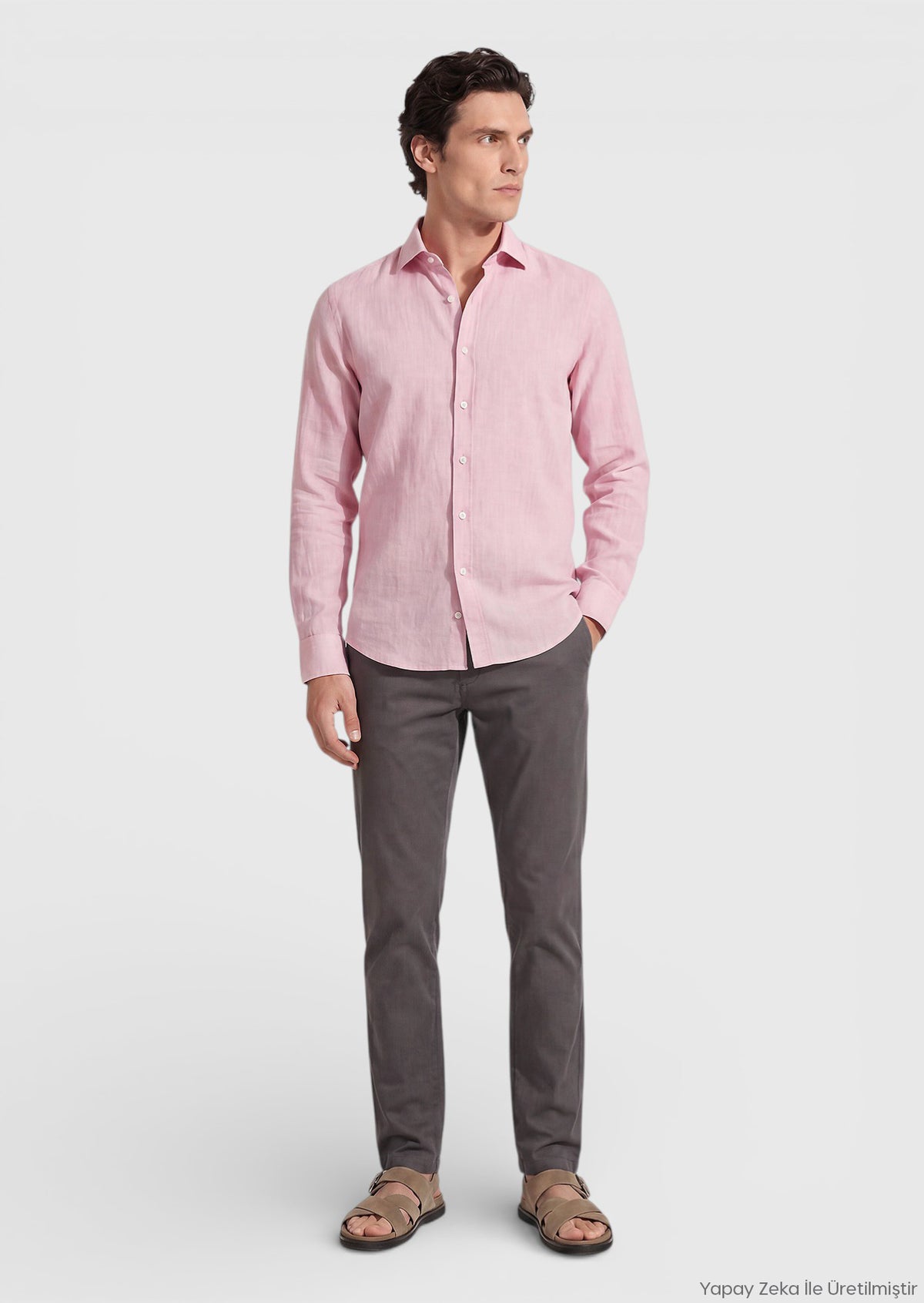 Pembe Düz Casual Fit Uzun Dokuma Casual %100 Pamuk Gömlek