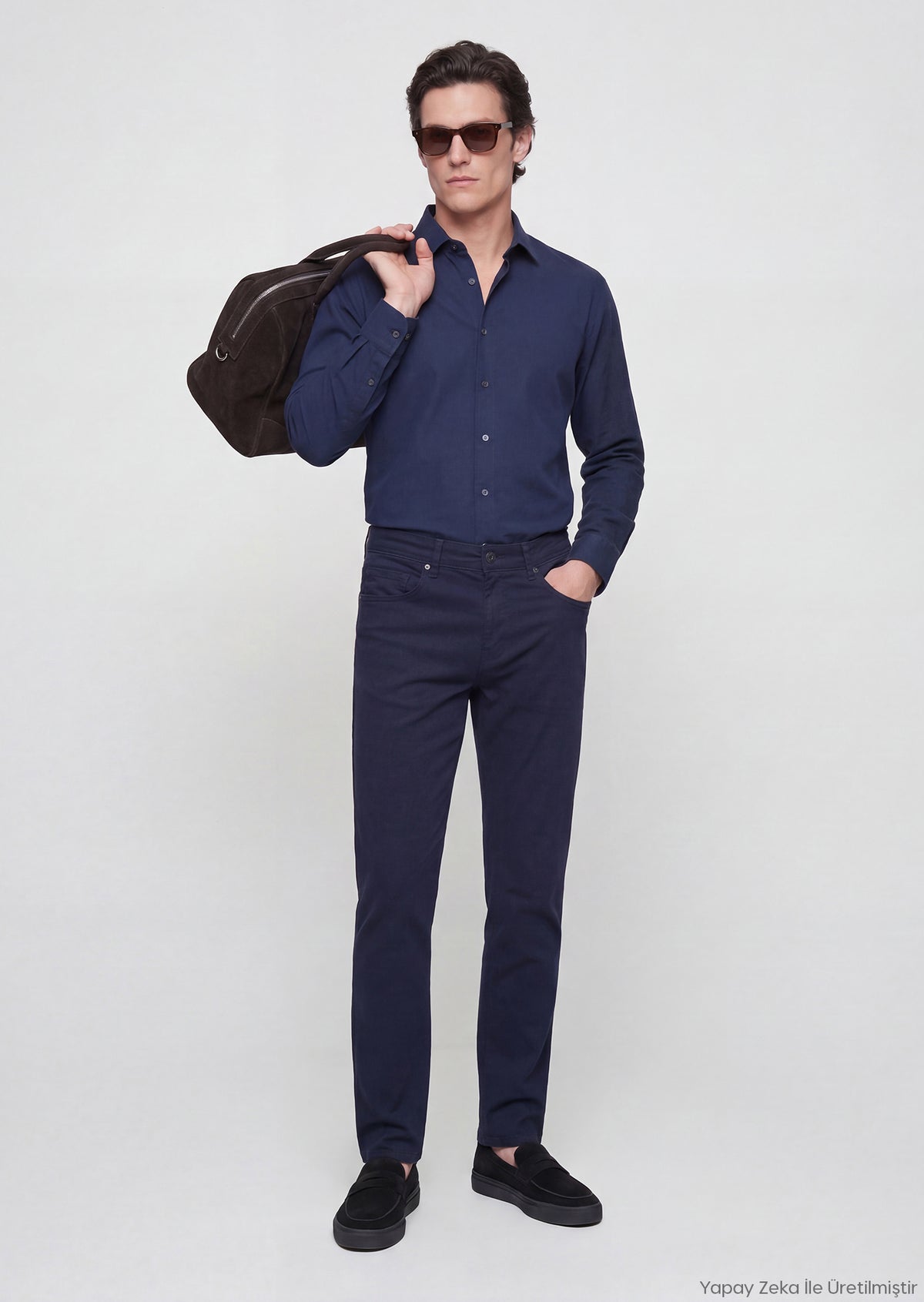 Lacivert Düz Casual Fit Uzun Dokuma Casual %100 Pamuk Gömlek