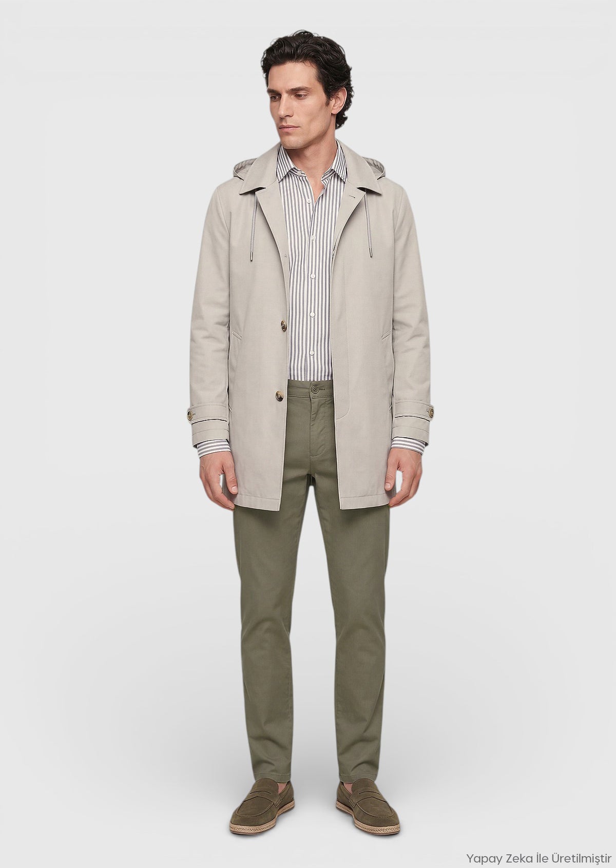 Kum Regular Fit Kapüşonlu Casual Teknik Pardösü