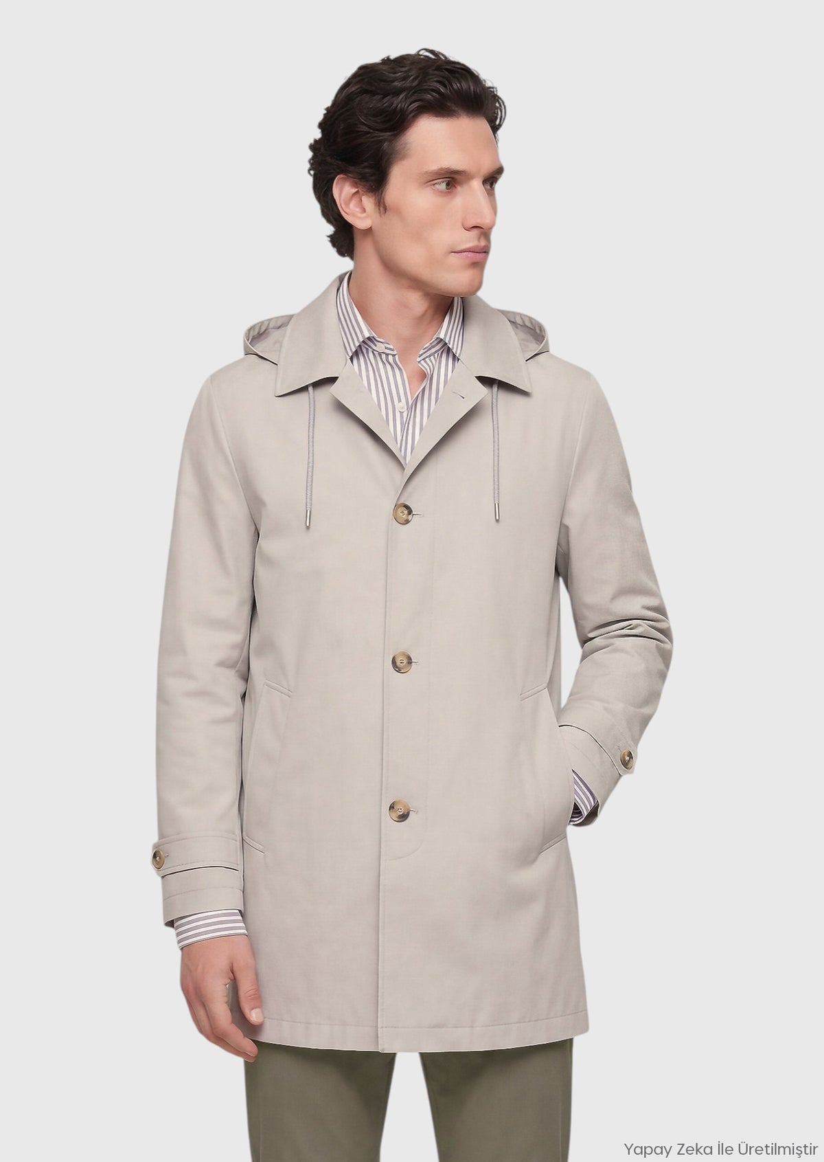 Kum Regular Fit Kapüşonlu Casual Teknik Pardösü