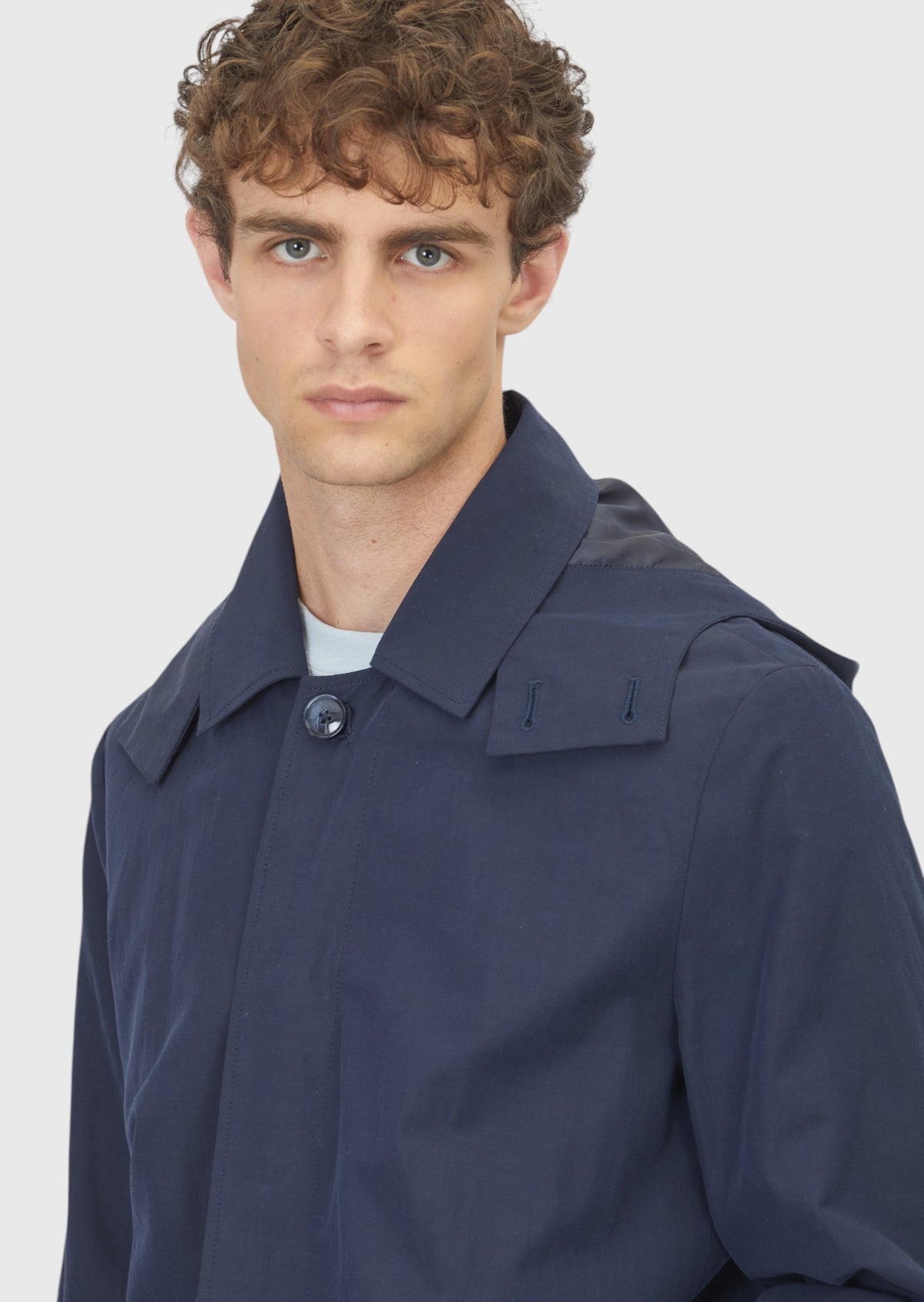 Lacivert Regular Fit Kapüşonlu Casual Teknik Pardösü