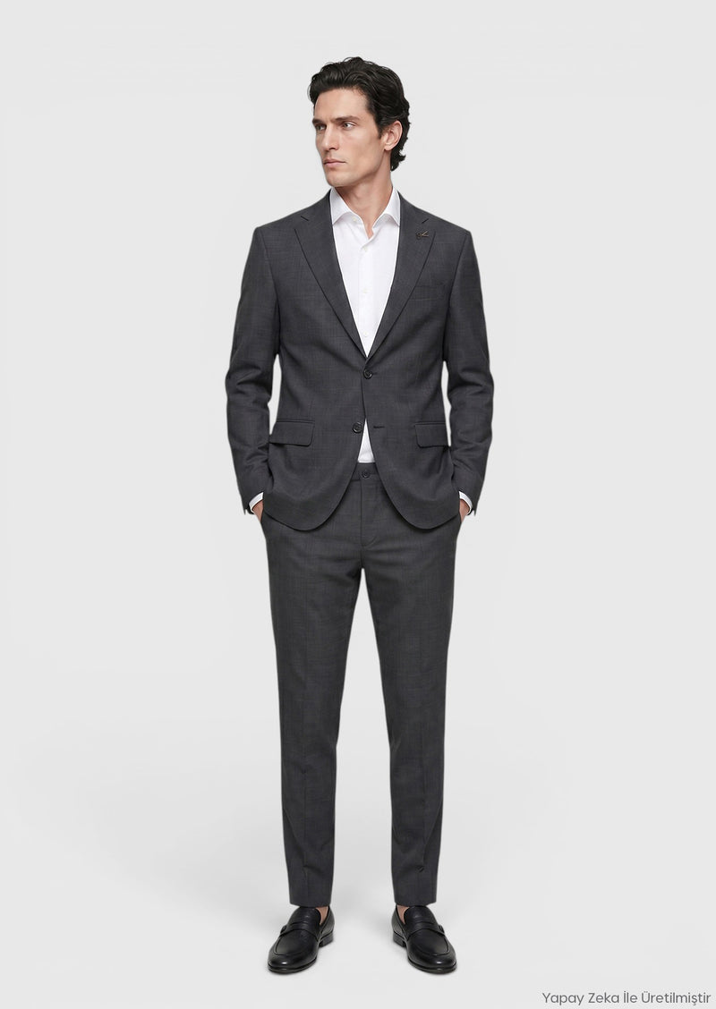 Antrasit Modern Fit Yün Karışımlı Takım Elbise